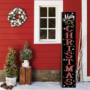 Merry Christmas Welcome Porch Sign Xmas Wooden Door Sign 47'' Large Porch Sign for Home Front Door Yard Party Decor (One Size, Black)