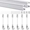 2 Set 56" Picture Rail Hanging System Including 2 Pcs 56" Aluminum Rails, 6 Steel Cables, 6 Hooks, 4 End Caps and Installation Hardware for Large Picture Poster Gallery Museum Home