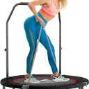 40" Mini Flodable Spring Rebounder Trampoline for Adults, Small Exercise Trampoline for Indoor Workout and Fitness, Purple Resistance Band Included, Max Load 330 LBS