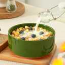 Stoneware Cereal and Soup Bowls Set of 4, 6-Inch Dual Glaze Ceramic Bowls for Breakfast & Oatmeal, Microwave and Dishwasher Safe, Forest Glaze Green