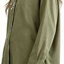 Minibee Women's Cotton Linen Button Down Shirts Long Sleeve Embroidered Blouses Casual Loose Fit Tunic Tops (Green, XXL)