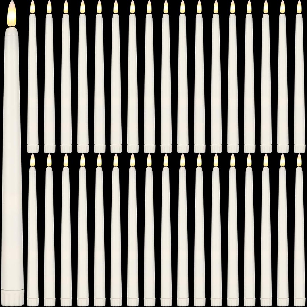Reginary 36 Pieces Flameless Taper Candles Bulk 11" Plastic Lights Window LED Battery Operated Candlesticks Without Remote for Birthday Wedding Church Decor Party Supplies (Ivory)