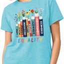 Read Book Shirt for Women-Reading Teacher Tee Tops Pink Flower and Butterfly Short Sleeve Cute Book Shirt