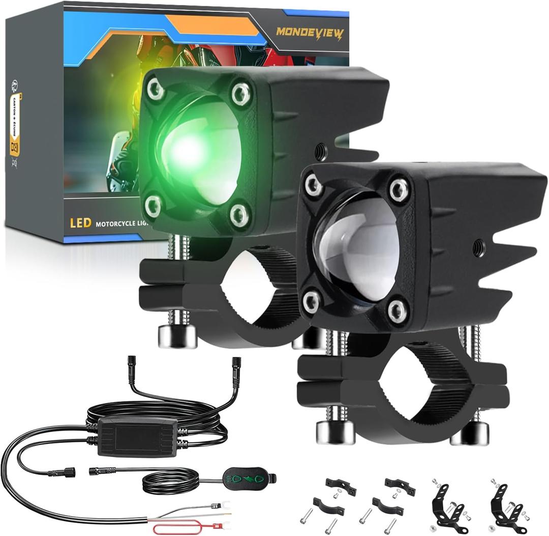 MONDEVIEW LED Motorcycle Auxiliary Light Kit, 5 Modes, Spot Driving Lights, Compatible with Tractor Truck ATV UTV SUV Boat