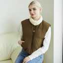 Women's Winter Outerwear Vests Crop Puffer Vest Lightweight Sleeveless Padded High Stand Collar Jacket (Brown, L)