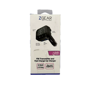 ZGear FM Transmitter and Fast Charging Car Charger 12 watt 2.4 amp Aux & USBport
