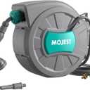 Mojest Retractable Garden Hose Reel - 1/2 in x 80 ft Wall Mounted Heavy Duty Water Hose Reel with Automatic Slow Rewind System, 2 Hose Nozzle, 180Swivel Bracket, Dark Gray