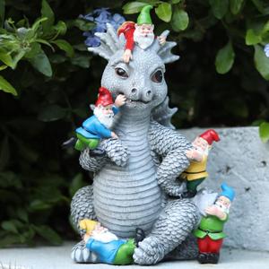 Dragon Gnome Statues Outdoor Decor, 13 Dinosaur Play with Gnomes Garden Statue, Outdoor Statue for All Season Lawn Decor, Garden Decoration, Gardening Gift