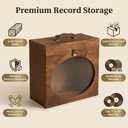 Vinyl Record Storage Case,Wood Record box with Display Window,Leather Handle and Metal Corners,Vinyl Storage Box Fits 7-10 Inch, Holds 30-35 Albums, Practical for Personal Use,Or as A Gift (Brown)