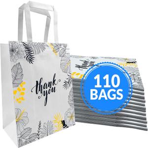 Reli. Paper Bags | 110 Pcs Bulk | 8"x4.5"x10.25" | Paper Thank You Bags | White Handles | Printed Small Thank You Giftbag for Guests | Gifts, Wedding, Merchandise, Business