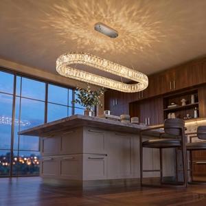 HAIXIANG LED Long Chandeliers for Dining Table Modern Chandelier Dimmable Pendant Lights Crystal Rectangular Glam Lighting Fixtures for Dining Room Kitchen Island Silver