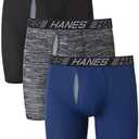 Hanes Men's Anti-Chafing Underwear, 3 Pairs, Cool & Breathable Cotton Pouch Underwear, Moisture-Wicking Boxer Briefs S