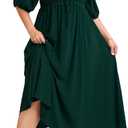 Women's Plus Size Maxi Dress Wedding Guest Half Sleeve V Neck Bowknot Smocked Milkmaid Flowy Dresses for Women (XX-Large Plus, Emerald Green)