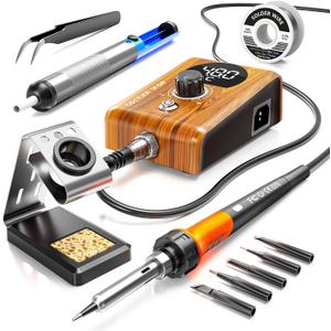 90W Digital display soldering station, stable knob control, independent switch power supply, tin wire, tin absorber, anti-static tweezers, 5 soldering iron tips, handle fixed bracket (Orange, 968d)
