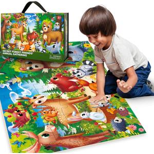 QUOKKA Giant Floor Puzzles for Kids Ages 4-6 - 2x3 Feet Extra-Thick 48 Pieces Toddler Puzzle Ages 3-5  Forest Educational Activity for Boys Girls  Premium Box with Sturdy Handle & Magnetic Closure