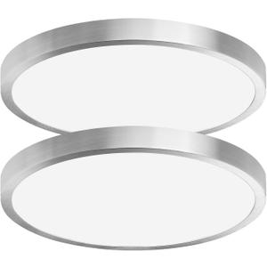 Hlite Dimmable 2pack 12 inch Flush Mount LED Ceiling Light Fixture,24W 2600LM Super Slim 3000K/4000K/5000K 3CCT Selectable,Dimmable Flush Mount Ceiling Light for Kitchen,Bedroom (Brushed Nickel)