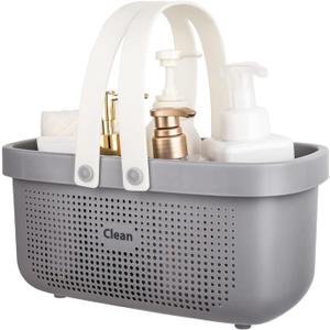 JiatuA Plastic Storage Basket with Handle Portable Shower Caddy Tote Organizer Basket Bin for Bathroom Kitchen Dorm Room Bedroom, Gray (Large, Grey)