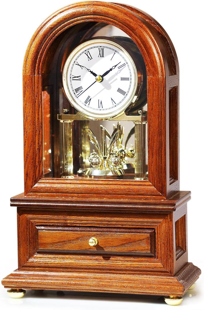 AYRELY Wooden Table Anniversary Clock, Antique Shelf Clocks, Revolving Pendulum Mantel Clocks, Desk Grandfather Clock for Living Room, Home Decor Gift, Large