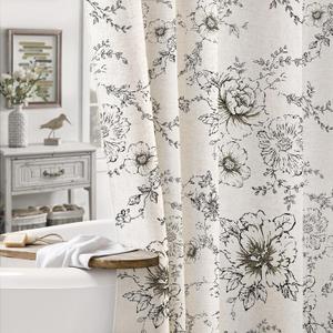 Awellife Farmhouse Vintage Shower Curtain Black Pattern Floral Linen Rustic Tattoo Shower Curtains for Bathroom, Spring Decor, 72 Wx72 L  