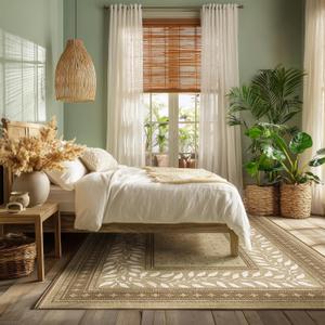 NICETOWN 8x10 Area Rug, Natural Throw Rug for Living Room, Washable Thin Carpet for Bedroom, Non-Slip Stain Resistant Foldable Large Carpet Pet & Kids Friendly for Dining Room