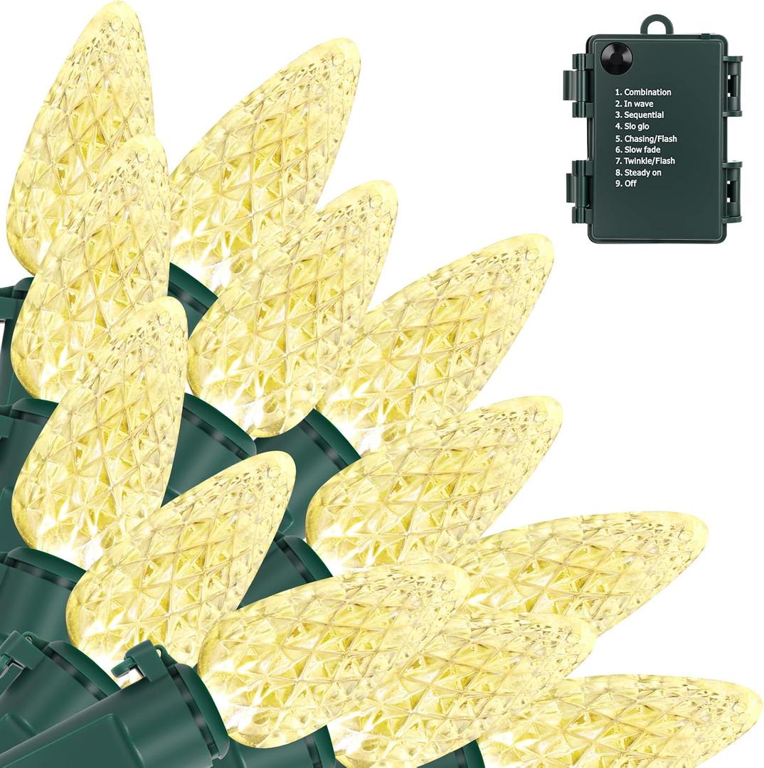 Brightever C3 Battery Operated Christmas Lights, 35FT 100LED Battery Powered Outdoor Christmas Lights with Timer & 8 Lighting Modes, Fairy Lighting for Garden House Tree Decoration, Warm White, 1-Pack