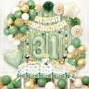 31st Birthday Decorations for Women, Sage Green 31st Party Packs with Happy Birthday Banner, Paper Pom Poms, Green and Gold Balloon Arch Kit for 31 Years Old Party Decorations
