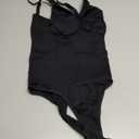 BRABIC Womens' Seamless Sleeveless V-Neck Bodysuit Shapewear Tummy Control (Medium-Large, Black Thong)