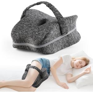 Knee Pillow for Side Sleepers, Memory Foam Leg Pillow for Side Sleeping with Strap, Alignment Pillows Between Legs for Sciatica, Back & Hip Pain Relief (Grey)