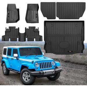 Custom Floor Mats & Cargo Trunk Liner & Backrest Mat Full Set for 2007-2018 Jeep Wrangler JK 4 Door Accessories All Weather TPE Protection Mat (for 2007-2018 Jeep Wrangler JK 4 Door Full Set)