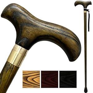 Handmade Wooden Walking Canes for Men American Oak Walking Sticks with Wrist Strap and Rubber Tips Lightweight Wood Crutch for Seniors - 36 Inches (Brown)