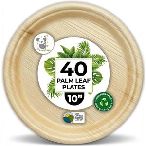 Koala love Palm Leaf Plates 10 Inch Bamboo Paper Disposable 40 Bulk Dinner Round Party Plates Event Tableware Eco Biodegradable Compostable Wooden Plate Best Alternative to Plastic Plate