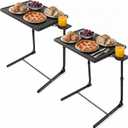 TV Tray Table Set of 2, 6 Height & 3 Tilt Adjustments, Black, 2pcs