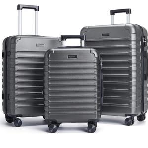 LIGHT FLIGHT Luggage Sets 3 Pcs Suitcase with Wheels,20"/24"/28",Gray