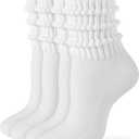 HONGTEYA Ruffle Socks for Women Cotton Slouchy Crew Socks for Boot Sneakers Mid Calf Frilly Size 5-11 (White)