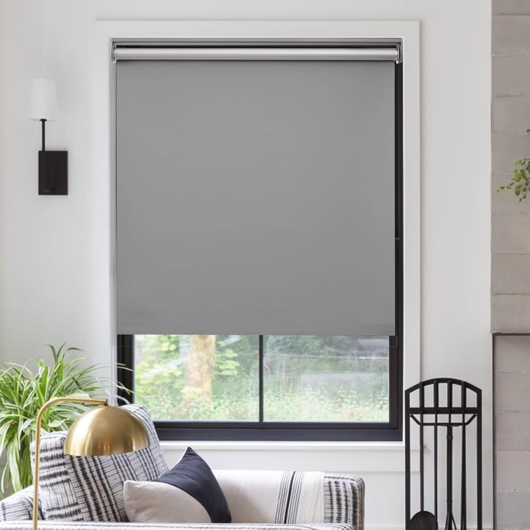 MYshade Free-Stop Cordless Roller Shades for Windows Room Darkening Roller Shades & Blinds Same Color Both Sides Fabric Pull Down Shade for Home Office Indoor Easy to Install Grey(35" W X 72" H)