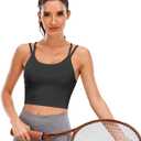 Womens Padded Sports Bra Fitness Workout Running Camisole Crop Top with Built in Bra (Black, M)