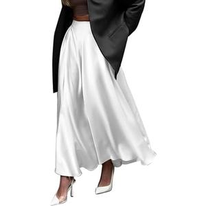 Womens Satin High Waist Elastic Midi Skirt Satin Maxi Skirt Silk Elegant Long Trendy A-Line Midi Skirts.XL