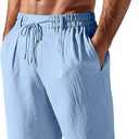TAFLE Mens Linen Shorts Casual Elastic Waist Drawstring Lightweight Vacation Summer Beach Shorts with Pockets Blue, XXXL 