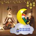 Dawdix 5FT Inflatable Ramadan Decorations, Blow Up Ramadan Crescent Moon with LED Lights, Muslim Islamic Eid Mubarak Inflatables Decor for Outdoor Holiday Party, Yard, Garden