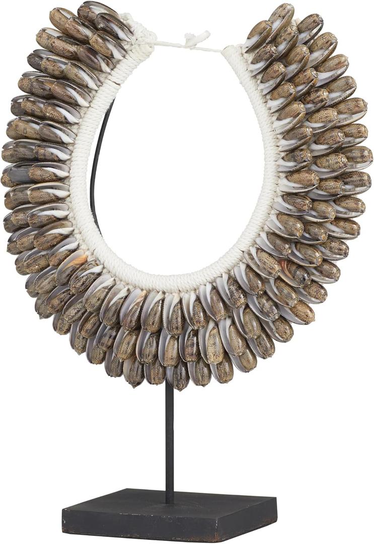 Deco 79 Shell Necklace Handmade Decorative Sculpture Home Decor Statue with Stand, Accent Figurine 12" x 6" x 15", Brown