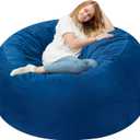 Homguava 3FT Bean Bag Chair: 3' Bean Bags with Memory Foam Filled, Large Beanbag Chairs Soft Sofa with Dutch Velvet Cover-Blue, 3FT-36"x36"x22"