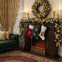 6ft Christmas Norfolk Pine Garland with Light Realistic Prelit Christmas Garland with Bow Berry Stem Ball Real Touch Greenery Garlands for Mantle Fireplace Table Home Decor(Gold)