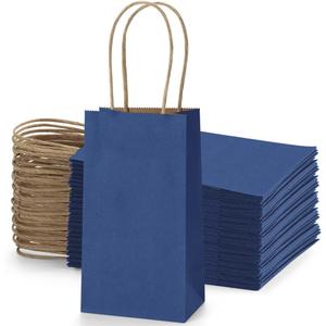 BagDream 50 Pack 3.5x2.4x6.7 Inches Small Kraft Paper Gift Bags with Handles Bulk Mini Party Favor Bags Candy Bags Recyclable Tiny Navy Blue Paper Bag for Samples