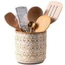 Noevany Utensil Holder Rustic Farmhouse Ceramic Utensil Crock for Countertop - 5.3" Handcrafted Kitchen Cooking Utensil Crocks with Cork Base, Natural Finish for Kitchen Tools Storage
(Wheat Brown)