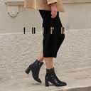 IDIFU IN3 Ankle Boots for Women Square Toe Short Heeled Booties GoGo Chunky Block Heel Dress Boots Comfortable Fashion Cute Fall Booties (Black)