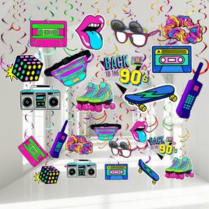 Chinco 48 Pcs 90s Theme Party Decorations Swirls Hanging Birthday Hip Hop Throwback 1990s Themed Party Supplies Favors Ceiling Decor for Retro Hippie Disco Rock and Roll