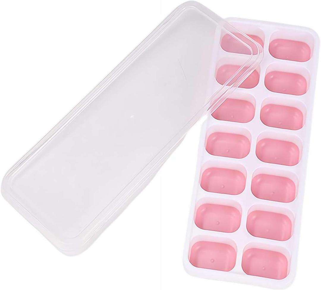 Silicone Ice Cube Tray Square Mold with Lid Easy Release Soft Bottom Non Stick Freezer Safe Homemade Stackable Dishwasher Safe Large Clear Reusable Leak Proof Quick Freeze Durable Flexible (Pink)