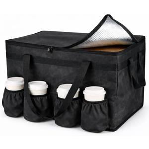 Bodaon Insulated Food Delivery Bag with 4 Cup Holders, XXL Pizza Cooler Bags, Rideshare Delivery Bag, Thermal Cold/Hot Styrofoam Carrier for Catering/Shopping/Travel/Car, Warmer/Frozen (Black)