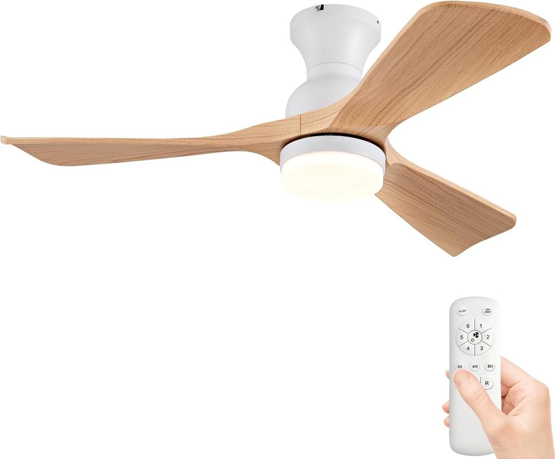 42 inch Flush Mount Ceiling Fans with Lights, Quiet Reversible DC Motor, High Hardness Moisture-Proof Blades, Modern Low Profile Ceiling Fan with Light for Outdoor Indoor Farmhouse