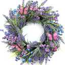 Lavender Wreaths for Front Door 24 Inch Spring Summer Wreath with Lavender,Berries, Butterflies,for Year-Round Use Indoors and Outdoors as Wall, Door, Window, Party and Wedding Decorations